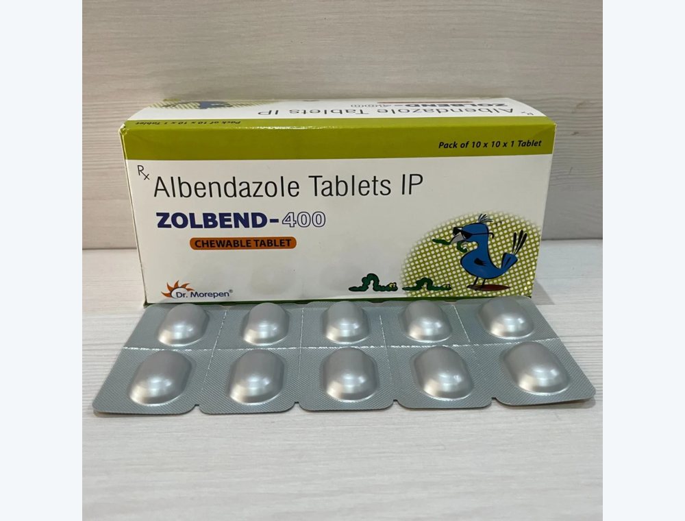 Albendazole 400 mg real medicine product photograph, view 1