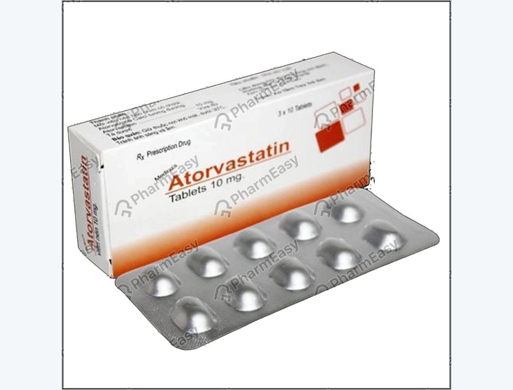 Atorvastatin 10 mg real medicine product photograph, view 1