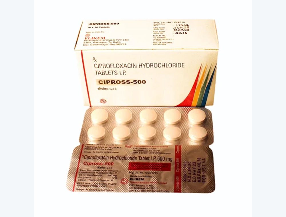 Ciprofloxacin 500 mg real medicine product photograph, view 1