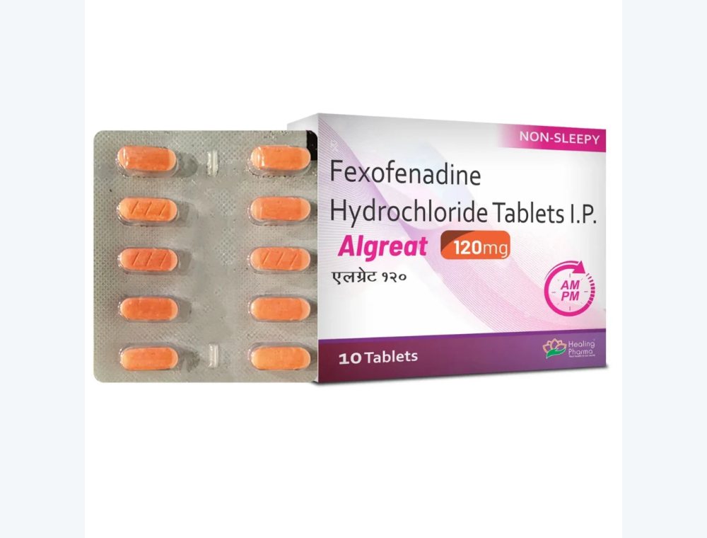 Fexofenadine 120 mg real medicine product photograph, view 1