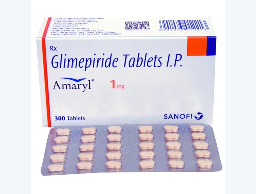 Glimepiride 1 mg real medicine product photograph, view 1