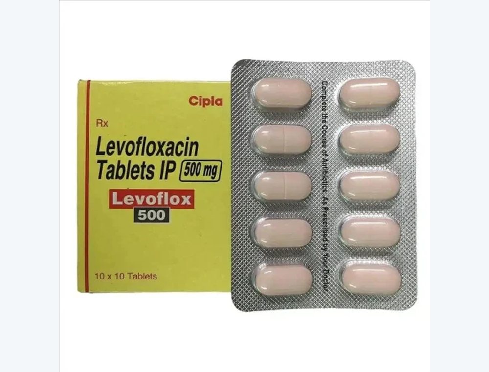Levofloxacin 500 mg real medicine product photograph, view 1