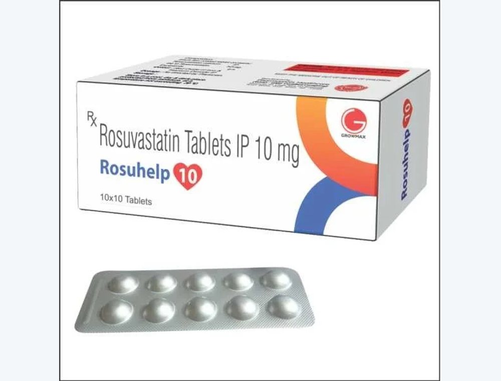Rosuvastatin 10 mg real medicine product photograph, view 1