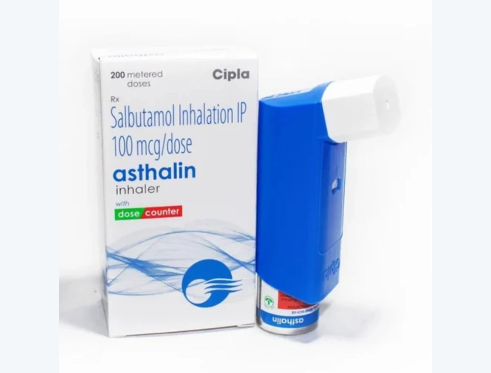 Salbutamol 100 mcg real medicine product photograph, view 1
